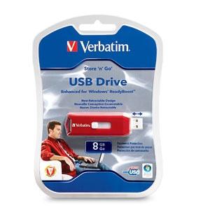 Memoria USB Verbatim Store 'n' Go, 8GB, USB 2.0, Rojo