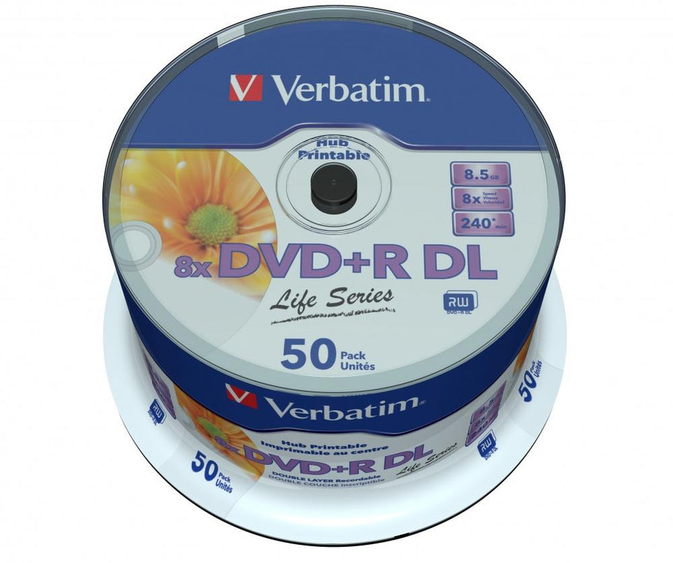 Verbatim Torre de Discos Virgenes para DVD, DVD+R DL, 8x, 8.5GB, 50 Discos