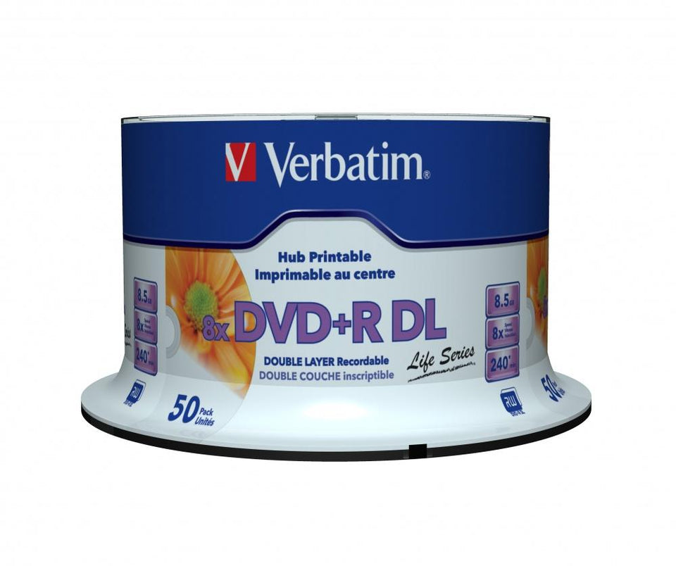Verbatim Torre de Discos Virgenes para DVD, DVD+R DL, 8x, 8.5GB, 50 Discos