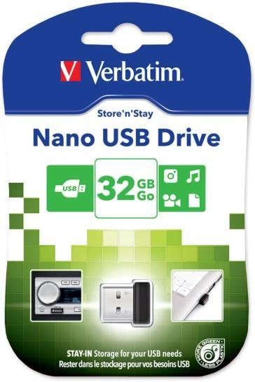 Memoria USB Verbatim Nano, 98130, 32GB, USB 2.0, Negro