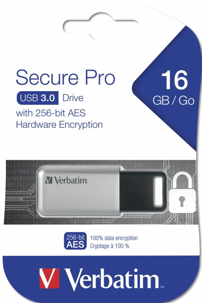 Memoria USB Verbatim Secure Pro, 16GB, USB 3.0, Plata