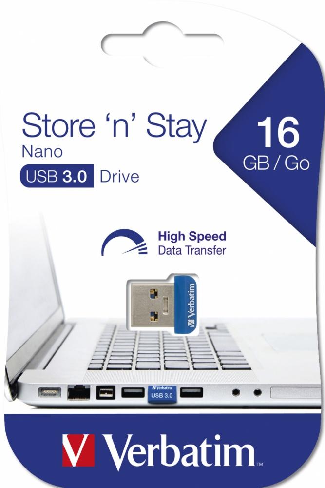 Memoria USB Verbatim Store 'n' Stay Nano, 16GB, USB 2.0 A, Azul