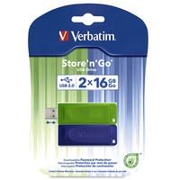 Memoria USB Verbatim Store 'n' Go, 16GB, USB 2.0, Azul/Verde, 2 Piezas