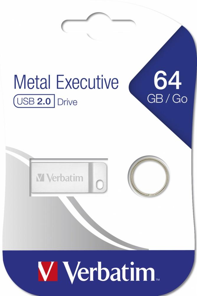 Memoria USB Verbatim Metal Executive, 64GB, USB 2.0 A, Plata