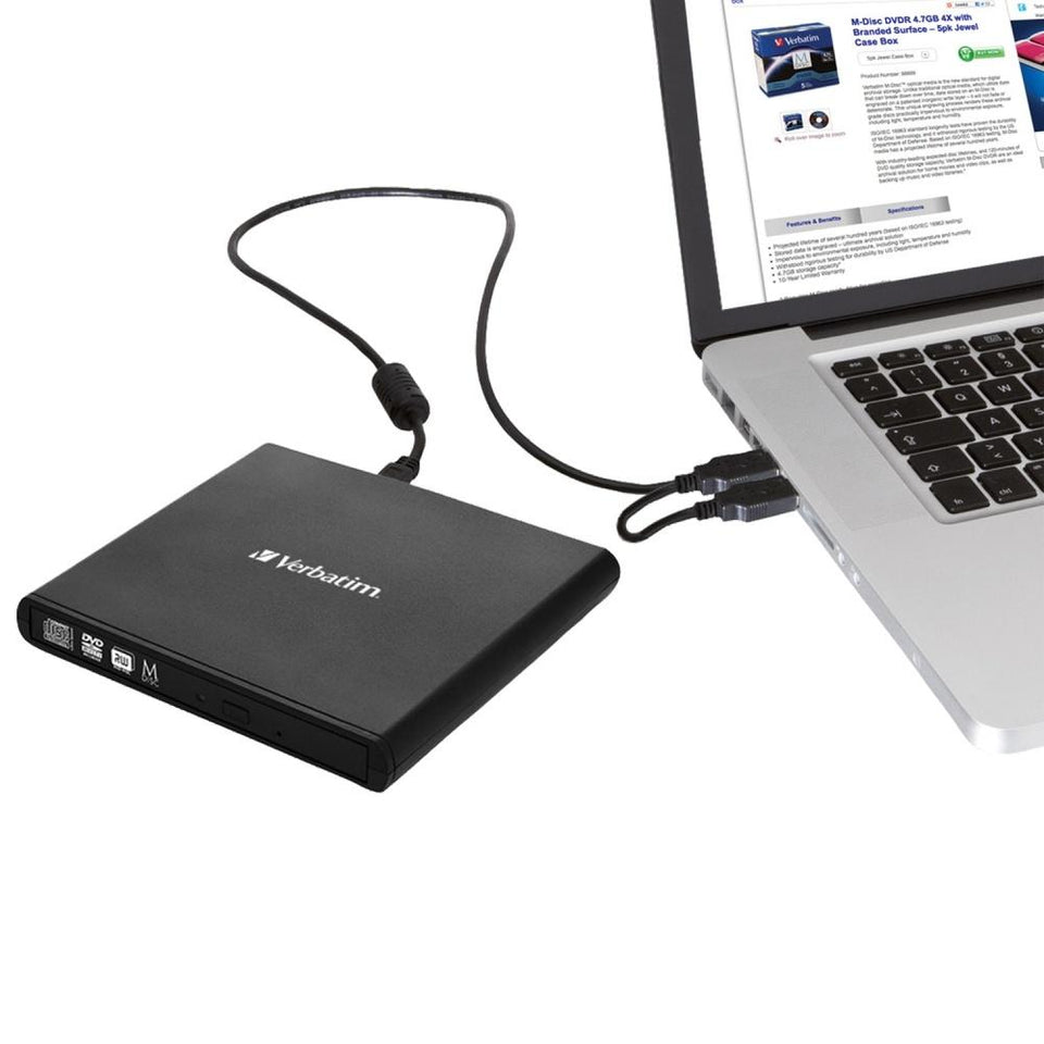 Verbatim Slimline Quemador de DVD, DVD+RW 8x / CD-RW 24x, USB 2.0, Externo, Negro