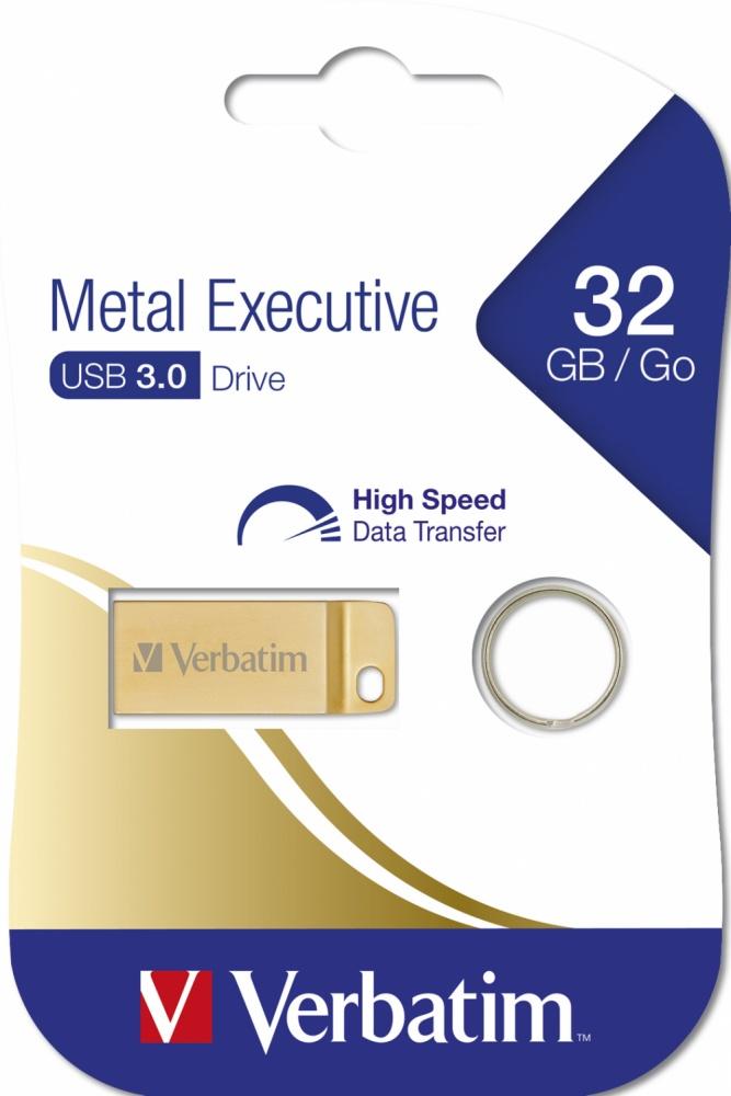 Memoria USB Verbatim Metal Executive, 32GB, USB 3.0, Dorado
