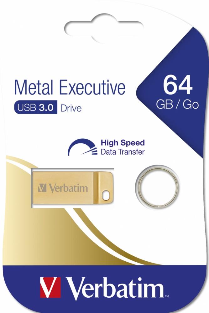 Memoria USB Verbatim Metal Executive, 64GB, USB 3.0, Dorado