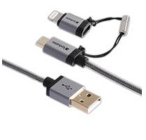 Verbatim Cable 2 en 1 micro USB y Lightning, 1.2 Metros, Negro/Plata, para iPod/iPhone/iPad