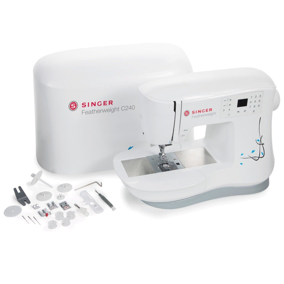 Máquina de coser Singer C240, Featherweight, 70 Puntadas, Electrónica, 200 Bordados, Color Blanco