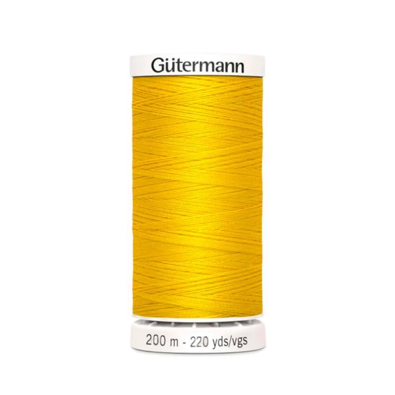 Hilo Gutermann Premium, para Costura a Mano y Máquina de coser, Color Amarillo, con 200 mts. Poliéster, caja con 6 carretes del mismo color