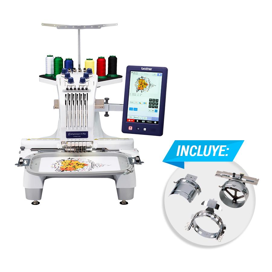 Máquina bordadora Semi industrial Brother PR670E, incluye Aro de gorra PRFC3, área de bordado de 30x20 cm, 6 agujas, 257 diseños de bordado