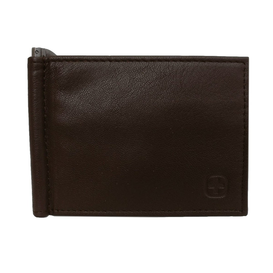 Billetera Swissgear Ego, SGW6139.70, color café, de cuero, con clip metálico