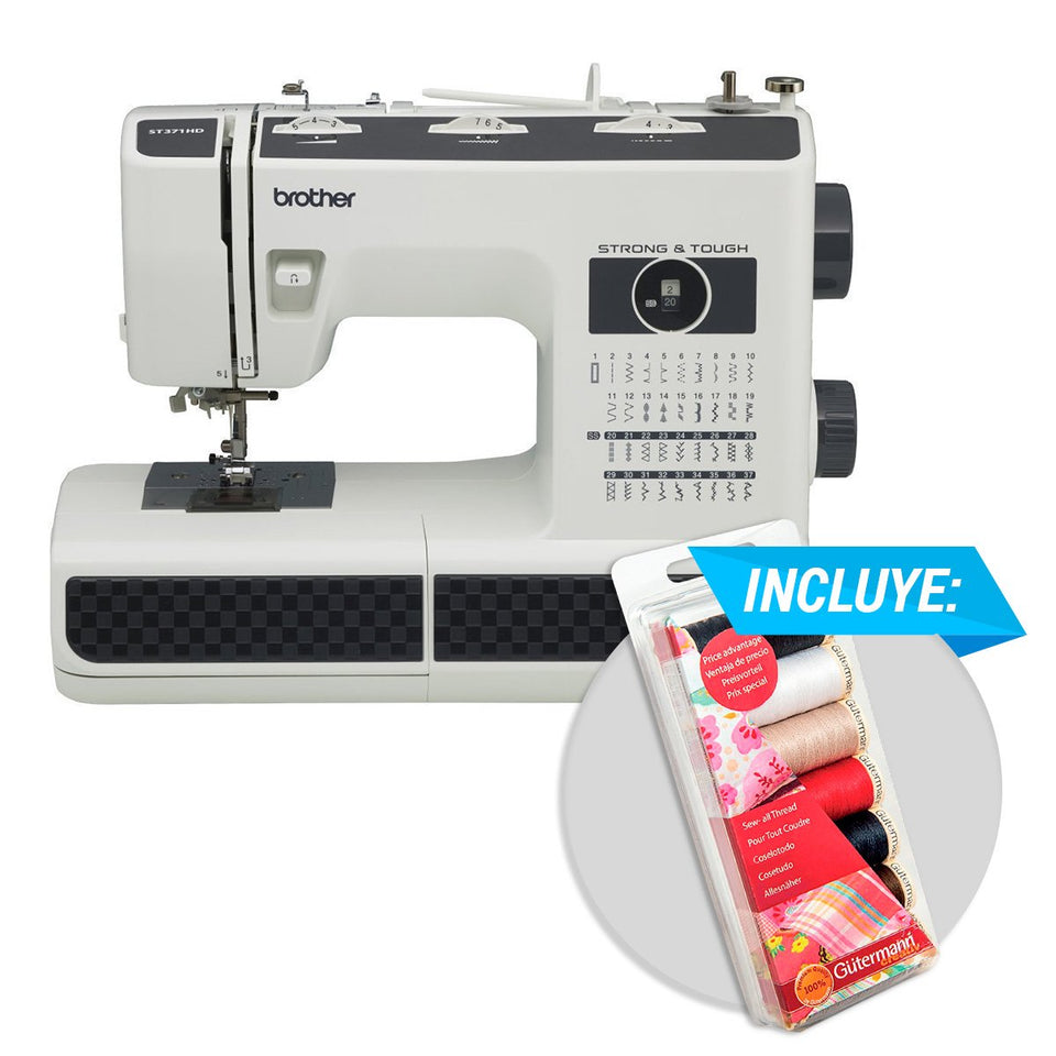Kit Máquina de Coser Brother ST371HD con set de 7 hilos incluido, máquina de coser reforzada con 37 tipos de puntada, ojal automático de 1 paso, luz LED.